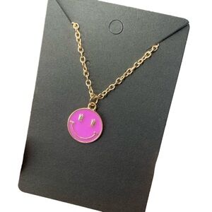Purple and gold smiley face necklace